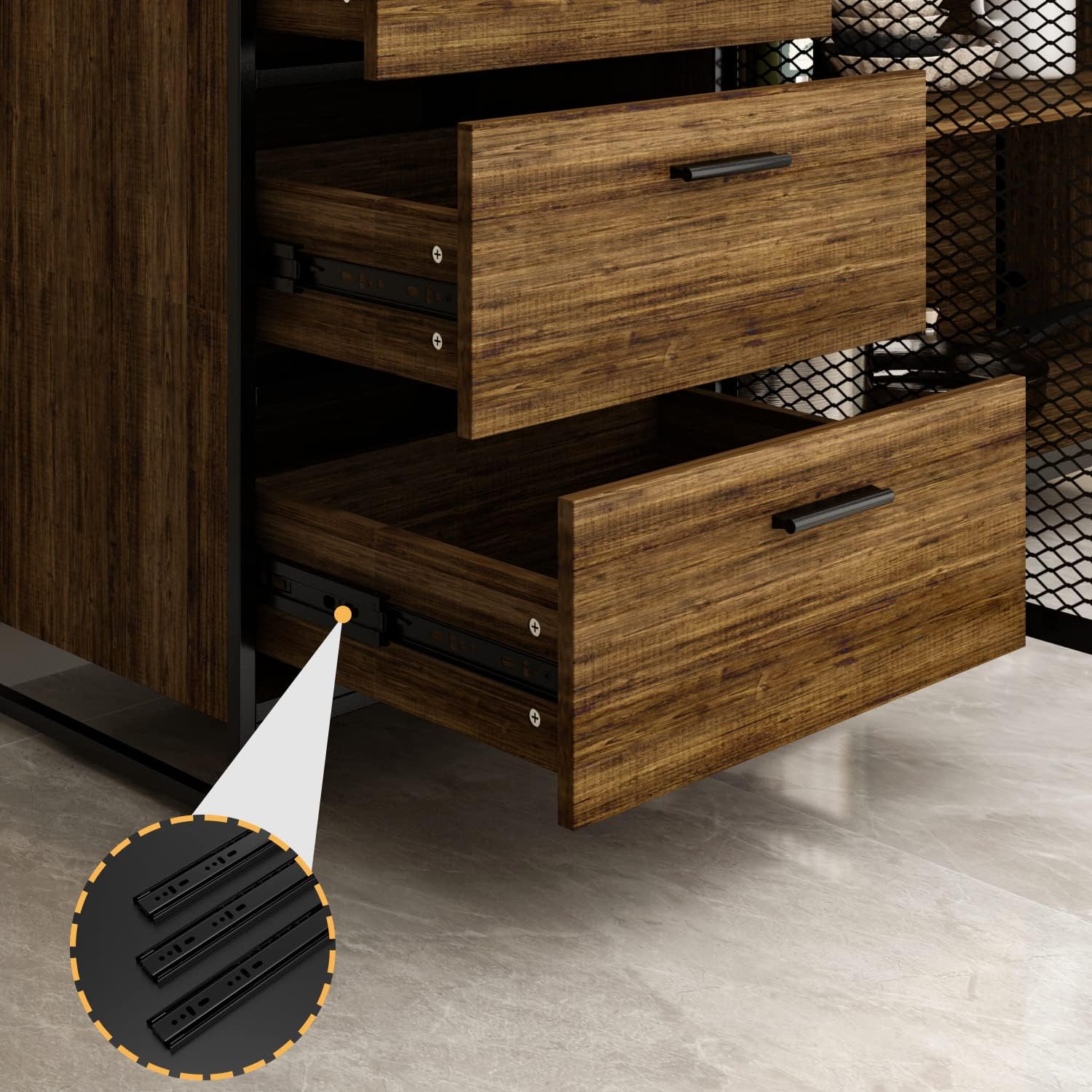 AGOTENI Large Kitchen Hutch Cabinet, Storage Cupboard Pantry with 3 Metal Doors, 3 Drawers & Microwave Shelf, for Kitchen Open Storage, Rustic Brown (59' W x 15.7' D x 68.5' H)