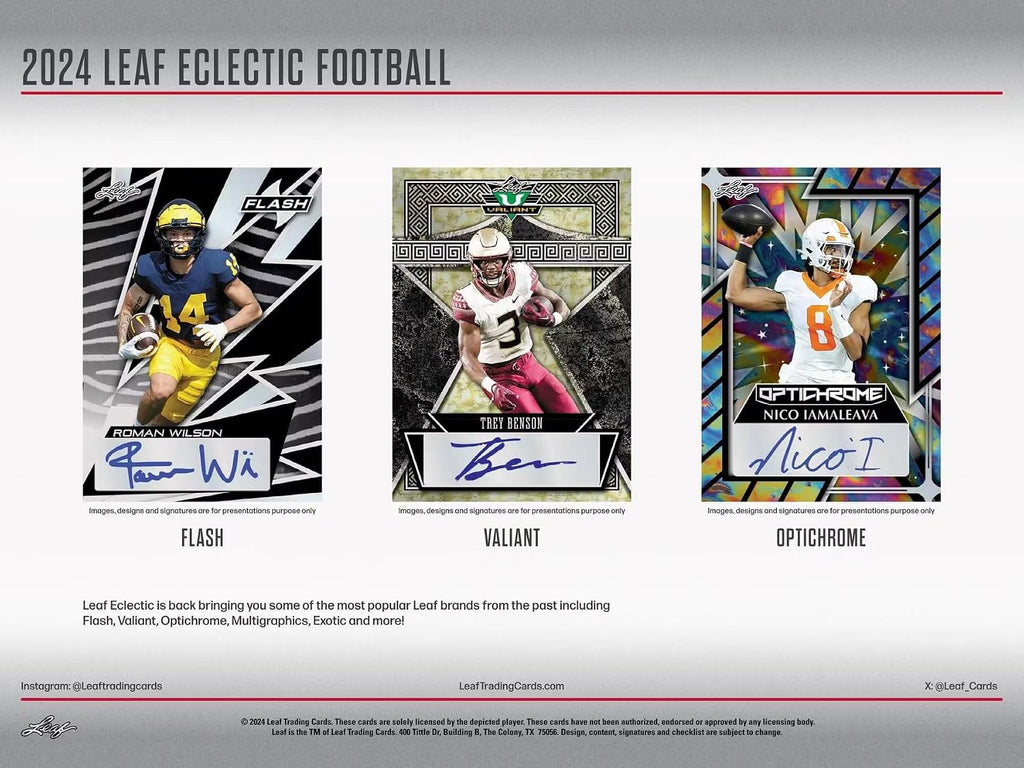 2024 Leaf Eclectic Football Hobby Trading Card Box (4 Autographed Cards Per Hobby Box)