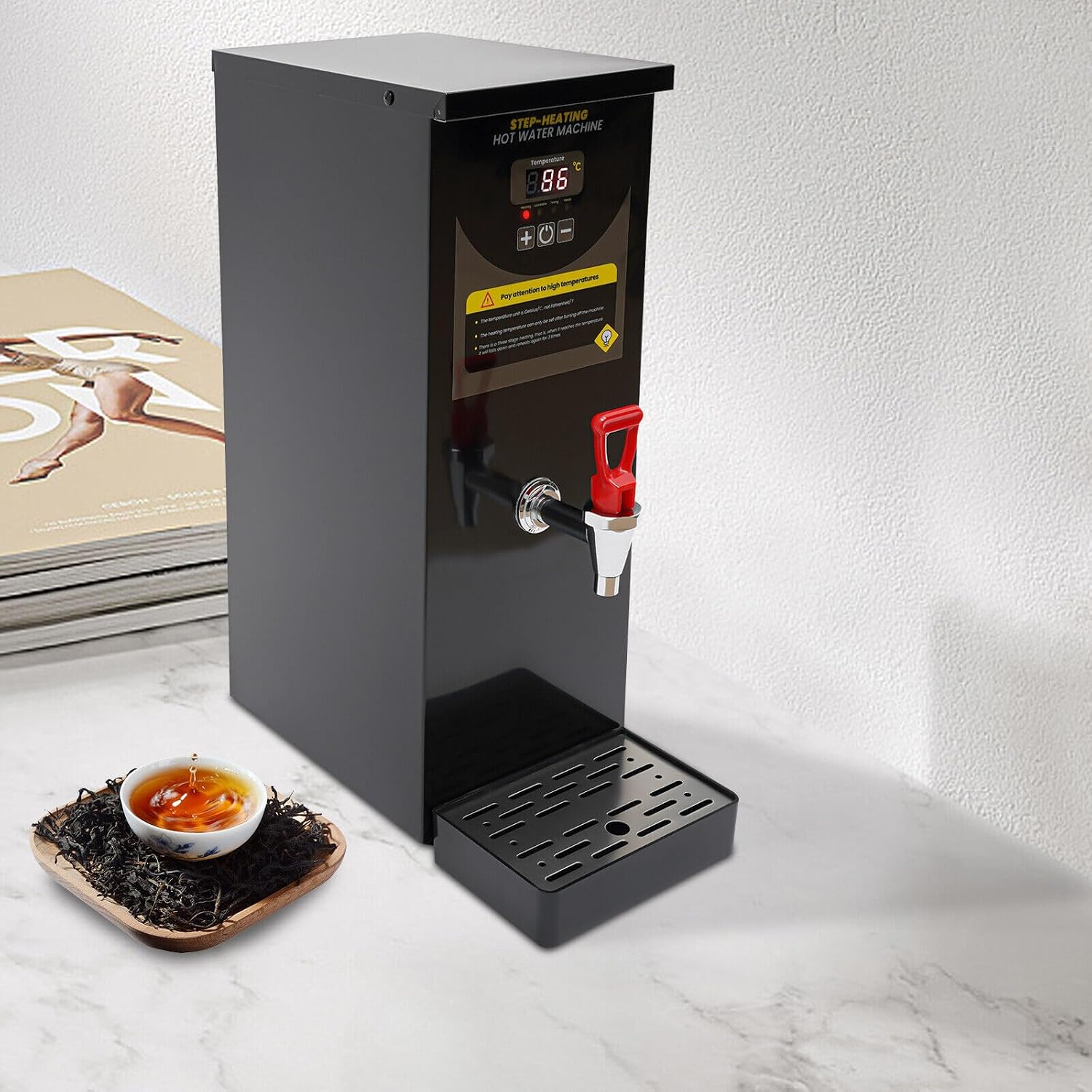 Commercial Hot Water Dispenser, 20000W Electric Water Boiler Electric Warmer Black Hot Water Machine, 86-212℉, Stainless Steel Liner and LCD Display, for Restaurant, Hotel, Office