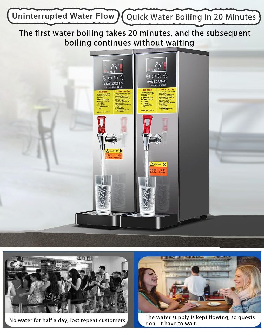 Hot Water Boiler Dispenser Boiler, Stainless Steel Electric Hot Water Dispenser, 60l/H Large Output & Temperature Adjustable (40-100°C), Used in Bus Stations/Train Stations/Schools,White