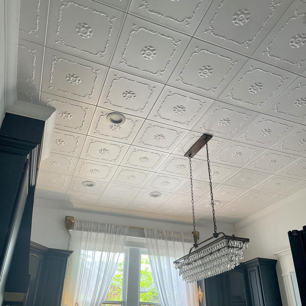 À LA MAISON CEILINGS R43 Bourbon Street Foam Glue-Up Ceiling Tile (128 Sq. Ft./Case), Pack of 48, Ultra Pure White - Satin (Behr)