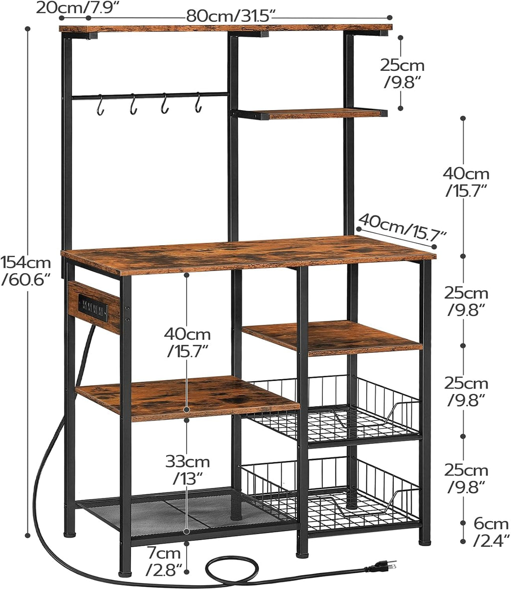 HOOBRO Bakers Rack with Power Outlet, 6-Tier Microwave Stand with LED Light BF06HB01-BF64UDHB01