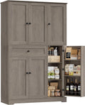 HOSTACK 68' Tall Kitchen Pantry Storage Cabinet, Modern Kitchen Hutch Cabinet with Doors and Shelves, Freestanding Food Pantry with Large Storage Drawer for Dining Room, Living Room, Ash Gray