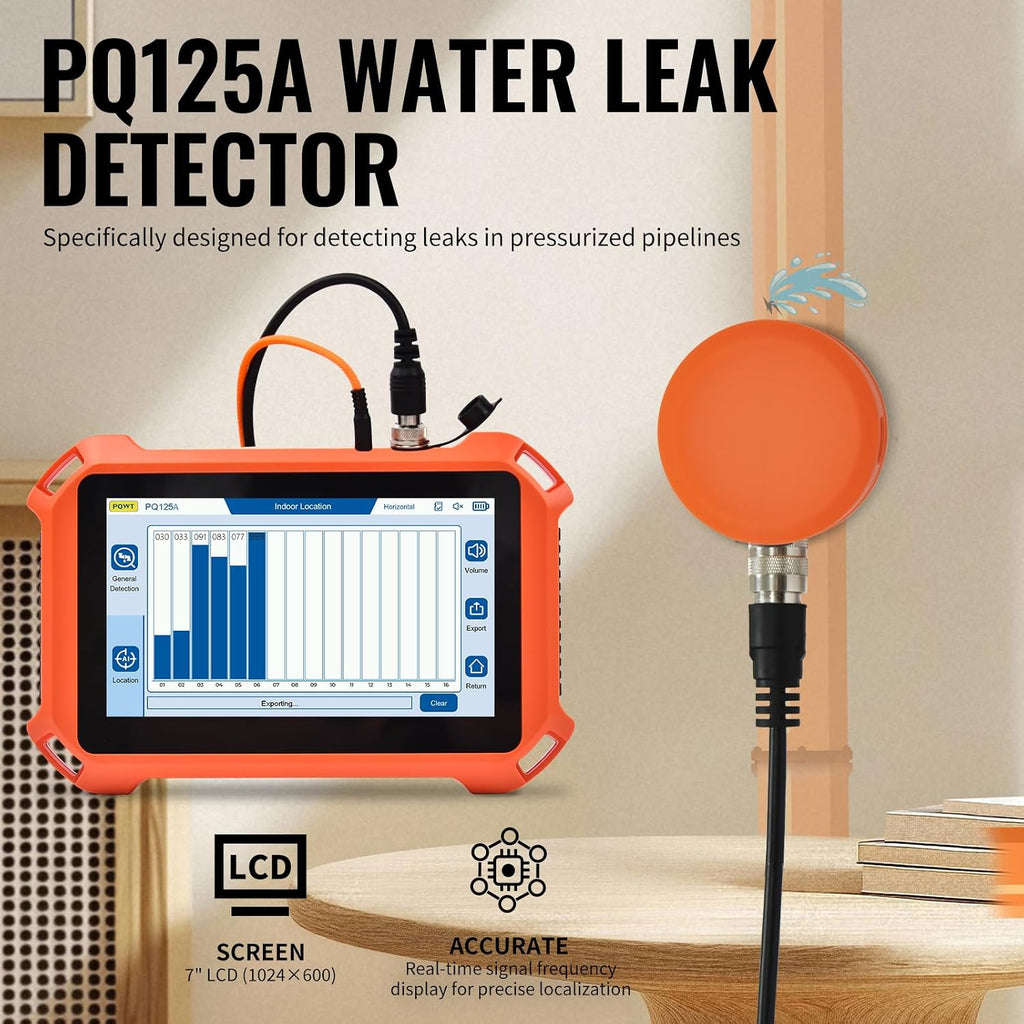 Underground Water Leak Detectors for Home PQ125A Wall Pipe Water Leakage Detection with Touchscreen Earphone and Carrying Case Multi Sensor Acoustic Pipeline Sound Intensifier