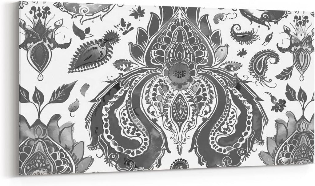 Erosebridal Paisley Large Canvas Wall Art 58'X29' Watercolor Artwork for Teens Men Women Petal Scroll Teardrop Pattern Wall Art Painting Dreamy Abstract Flowers Grey Poster