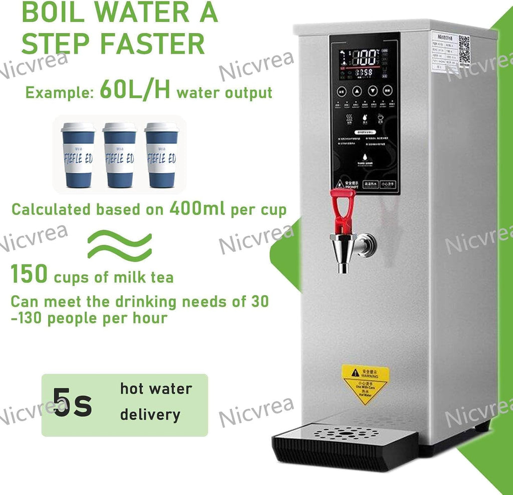 25L Commercial Instant Hot Water Boiler with Automatic Dispenser | 1000W Fast Heating, Energy-Saving, for Catering, Restaurants, Offices Silver