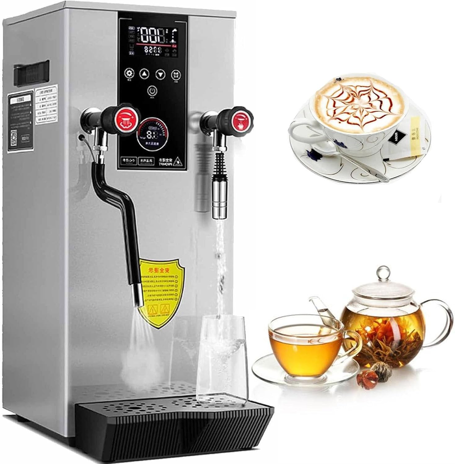 Milk Frother,Commercial Electric with Steam Boiling and LED Display, Multi-Purpose Hot Water Dispenser for Espresso, Coffee, and Milk Tea，Grey