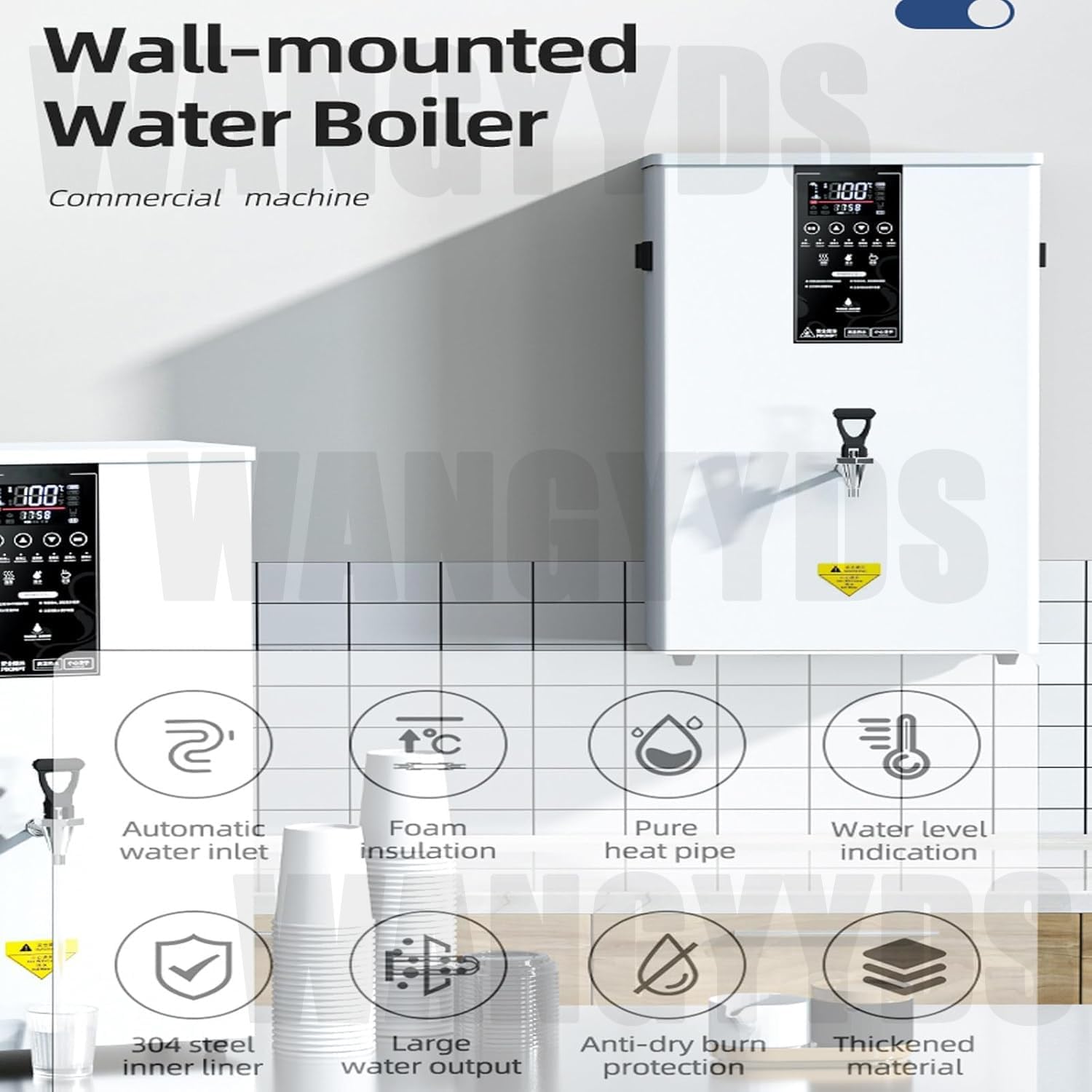 Hot Water Dispensers Commercial Water Boiler Electric Warmer Hot Water Machine Stainless Steel 50L(13gal)/Hour 60L(16gal)/Hour 80L(21gal)/Hour Step-Heating Temperature Control,White-60L