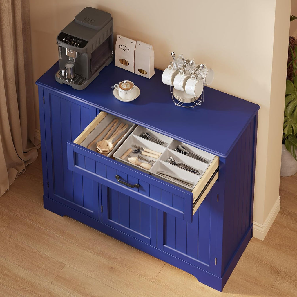 Gizoon Kitchen Sideboard Buffet Cabinet with Storage Small Coffee Bar Cabinet with Drawer, Kitchen Pantry Storage Cabinet with Door and Shelves for Bathroom and Living Room, Painted Navy Blue