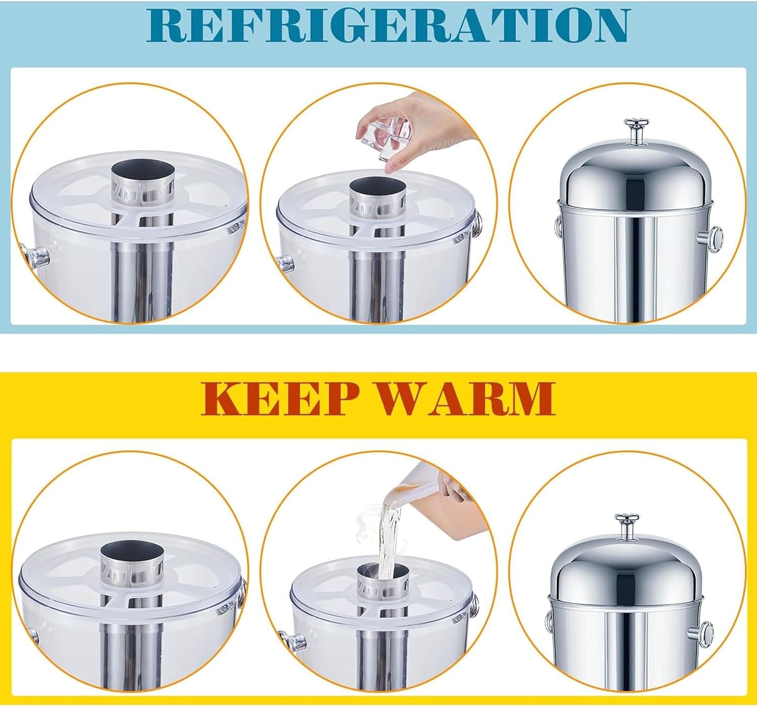 Cold & Hot Drink Dispenser with Spigot, Stainless Steel Beverage Dispenser Cold and Hot Water Dispenser for Tea, Coffee, Milk, Juice(Doubl Heads)