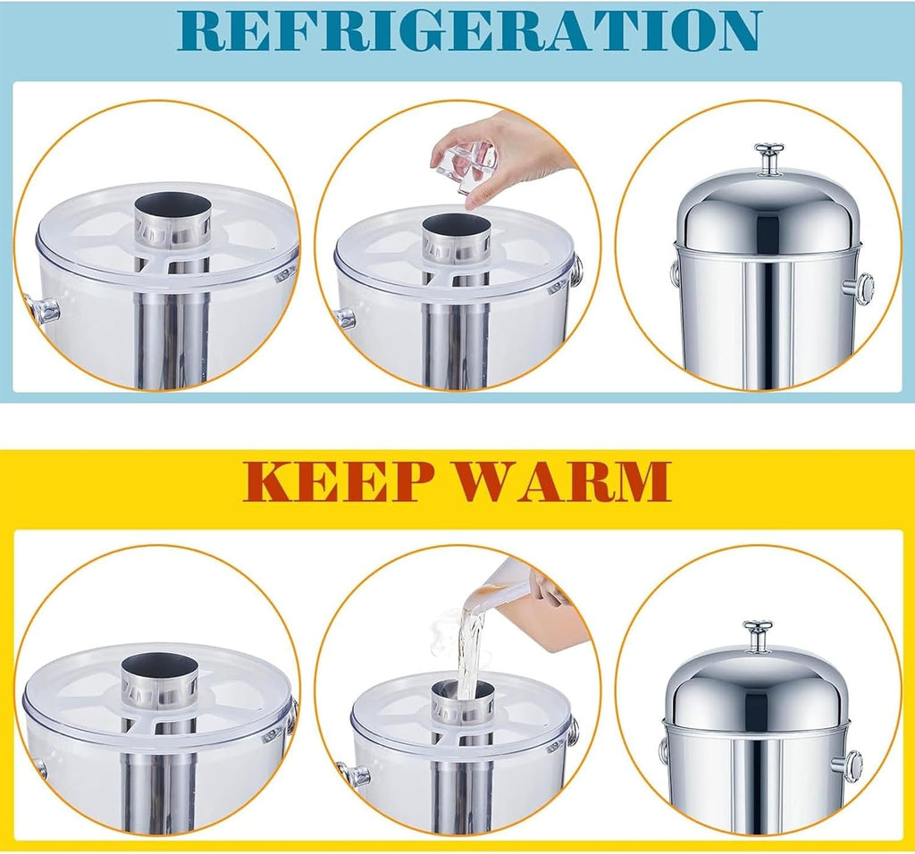 Cold & Hot Drink Dispenser with Spigot, Stainless Steel Beverage Dispenser Cold and Hot Water Dispenser for Tea, Coffee, Milk, Juice(Triple Heads)