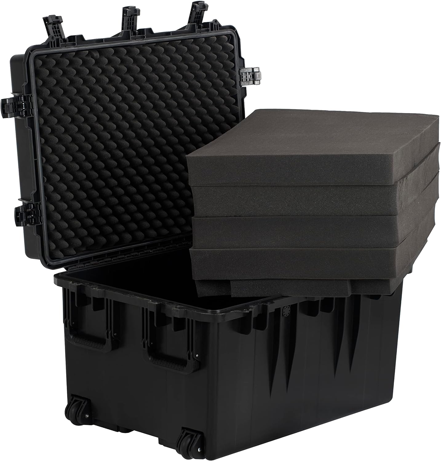 MEIJIA Portable All Weather Waterproof Camera Case,Customizable Fit Foam with Rolling Wheels and Retractable Pull Handle,33.25'X24.4'X19.3'