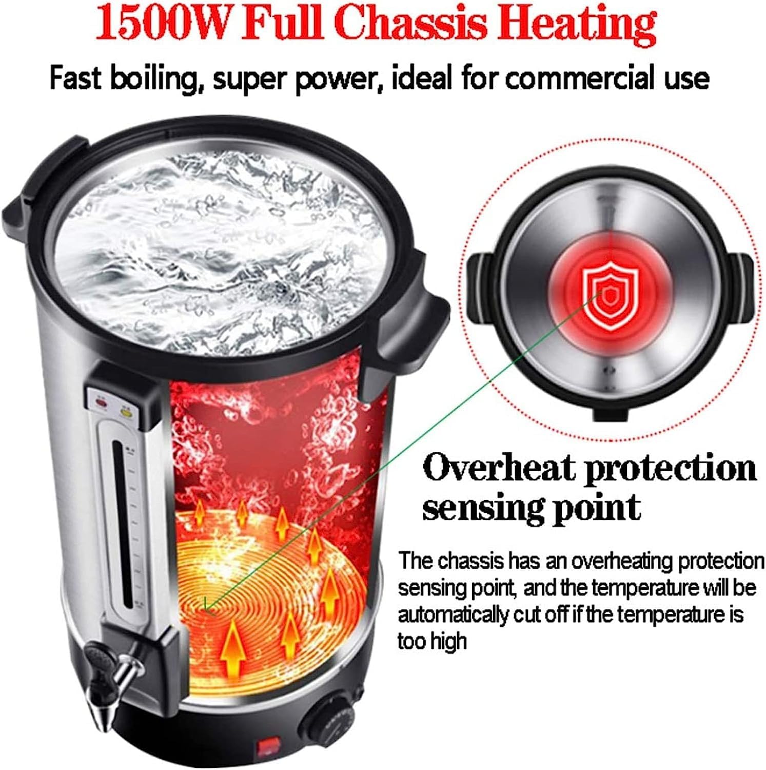 12L Commercial Hot Water Urn Dispenser For Office, Coffee Catering Pot Ideal For Party Chocolate Beverage, Double Wall Stainless Steel Insulation Bucket Milk Tea Shop