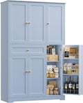 HOSTACK 68' Tall Kitchen Pantry Storage Cabinet, Modern Kitchen Hutch Cabinet with Doors and Shelves, Freestanding Food Pantry with Large Storage Drawer for Dining Room, Living Room, Light Blue