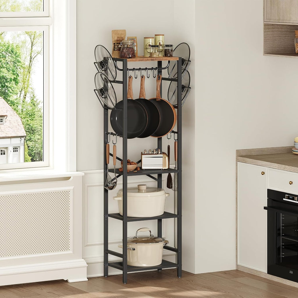 MAHANCRIS Bakers Rack with Power Outlet and 4-Tier Pot Rack Bundle, Pots and Pans Organizerand for Kitchen, BRHR40E01N1-POHR3001