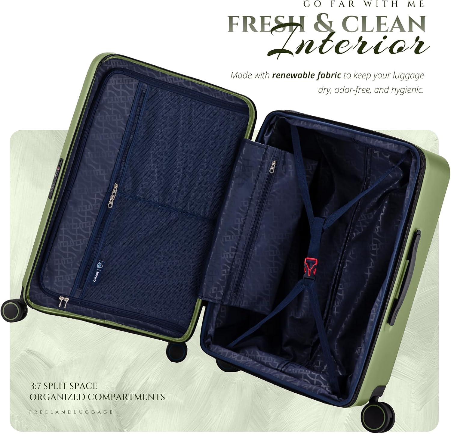 Verage Freeland Large Luggage with X-Large Spinner Wheels, Expandable Hardside Travel Luggage, Rolling Suitcase TSA Approved (29-Inch, Green)