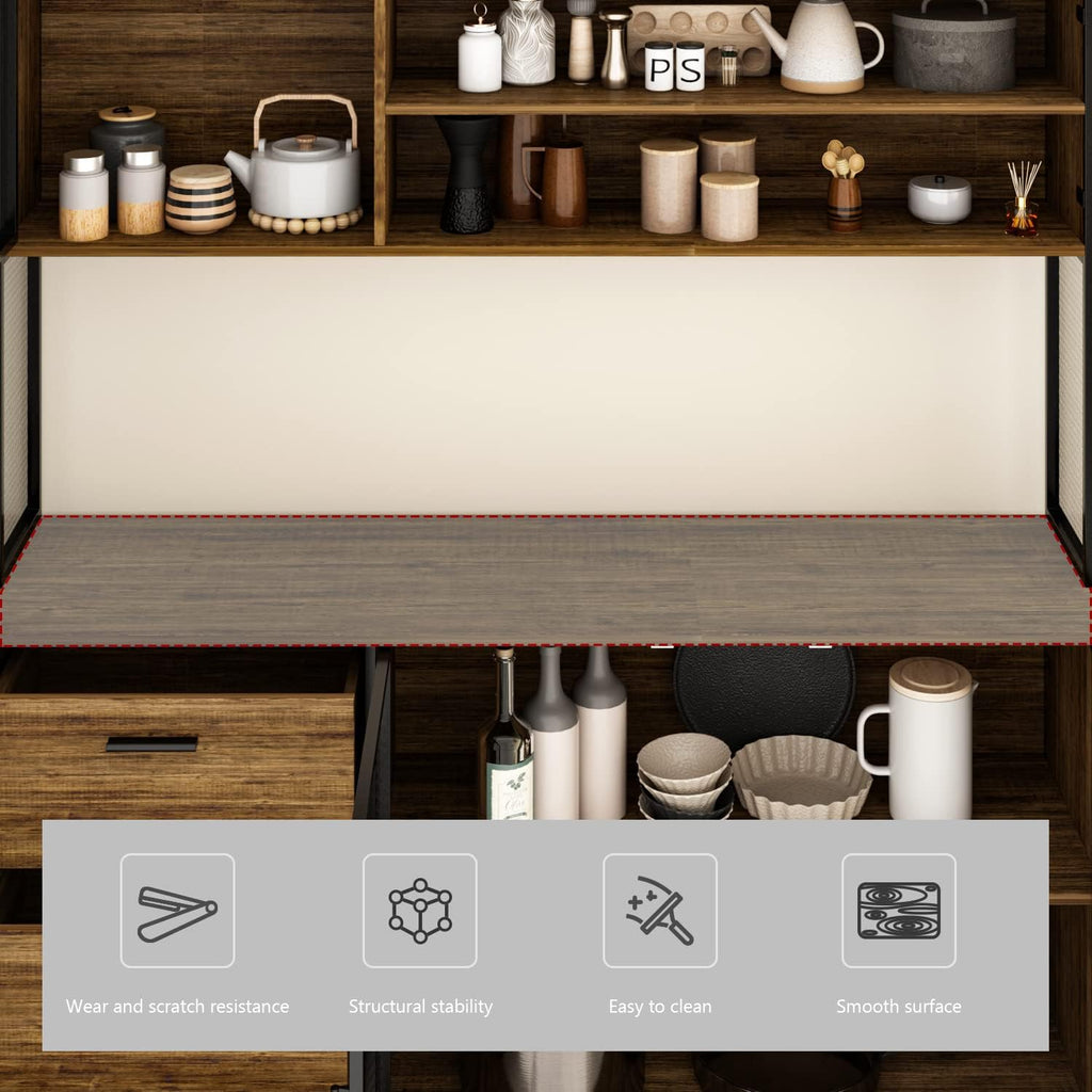AGOTENI Large Kitchen Hutch Cabinet, Storage Cupboard Pantry with 3 Metal Doors, 3 Drawers & Microwave Shelf, for Kitchen Open Storage, Rustic Brown (59' W x 15.7' D x 68.5' H)