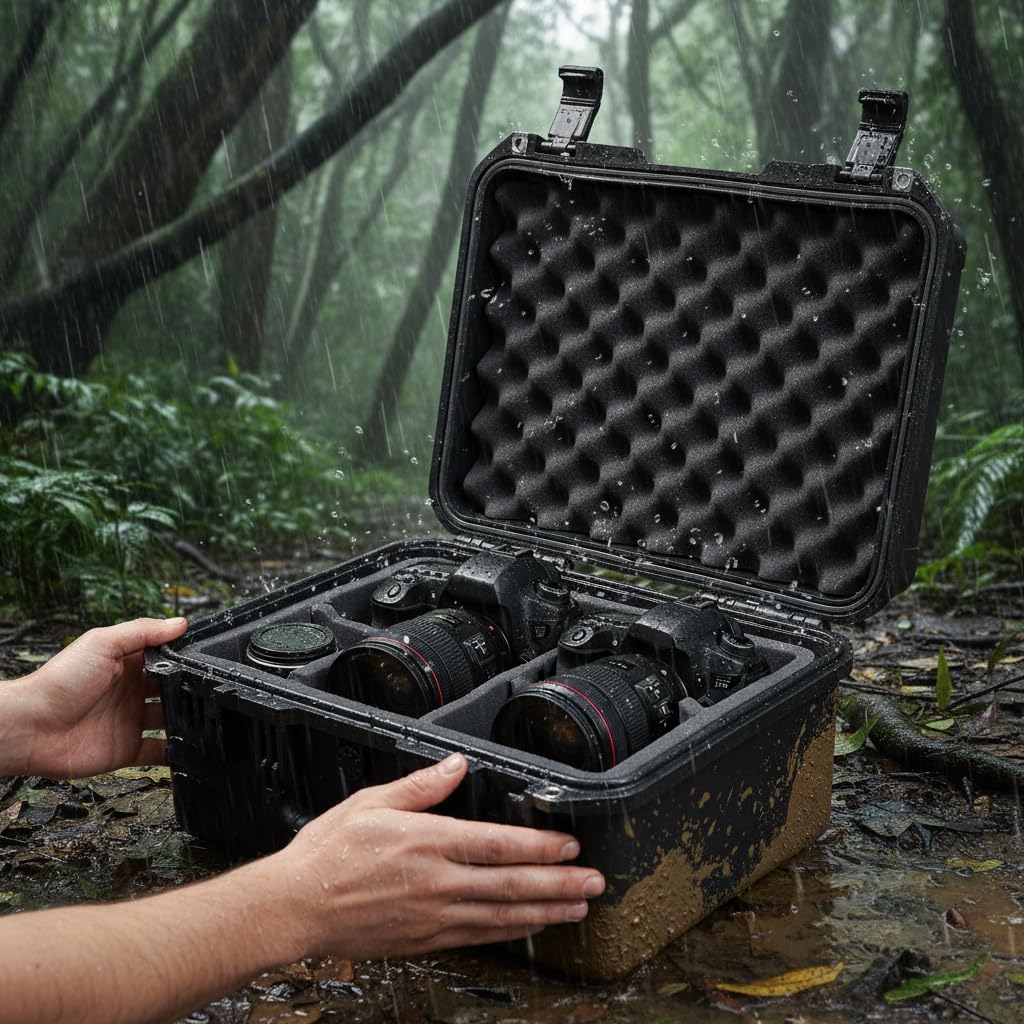 MEIJIA Premium Waterproof Hard Compact Camera Case with customizable fit foam,Full Protection with Light&Convenient Design,19.3'x15.25'x9.01',Elegant Black