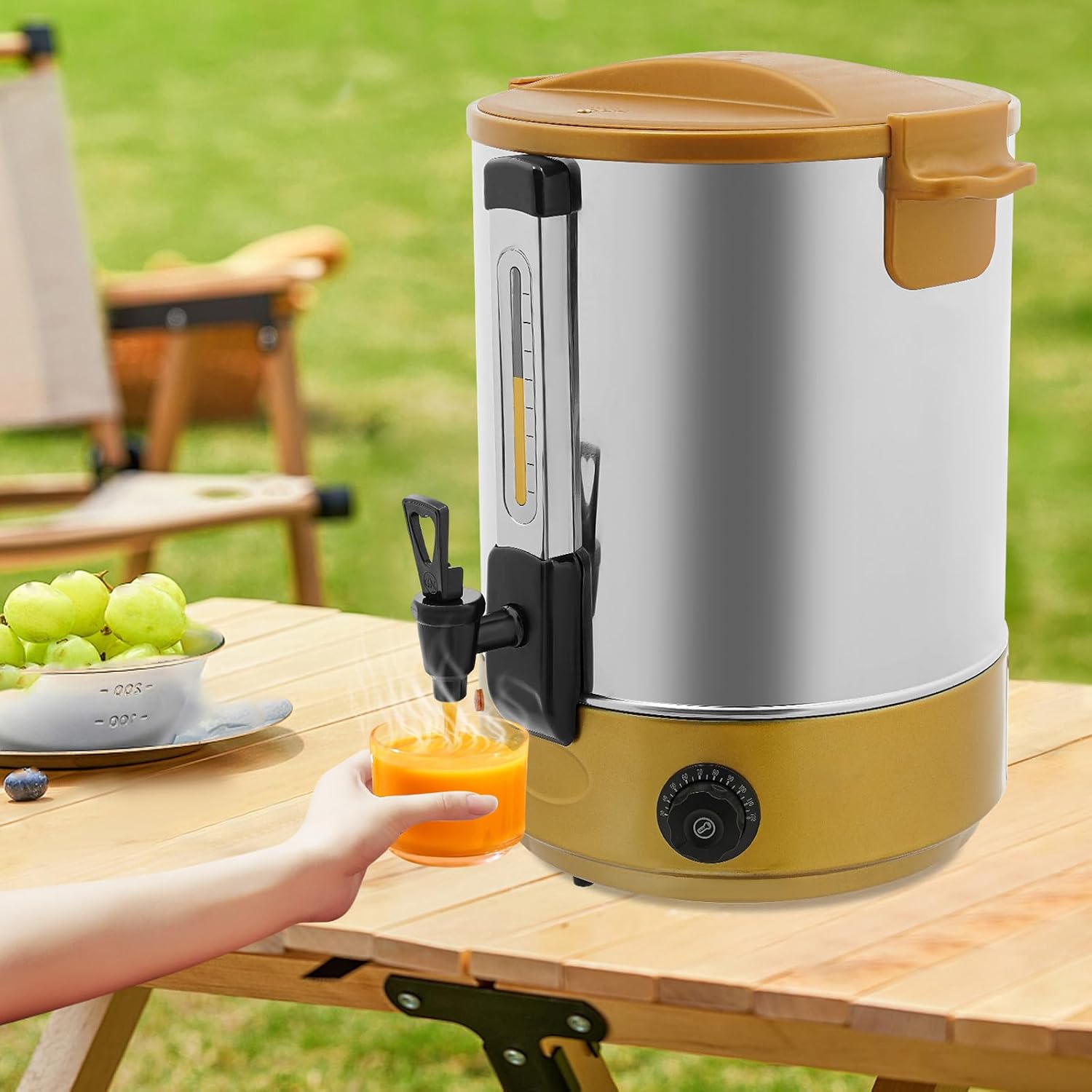 110V 2800W Electric Hot Water Dispenser, Electric Heat Preservation Bucket, Commercial Coffee Maker, Quick Brewing Coffee Urn with Adjustable Temperature, Hot Water Urn for Catering & Events (Gold)