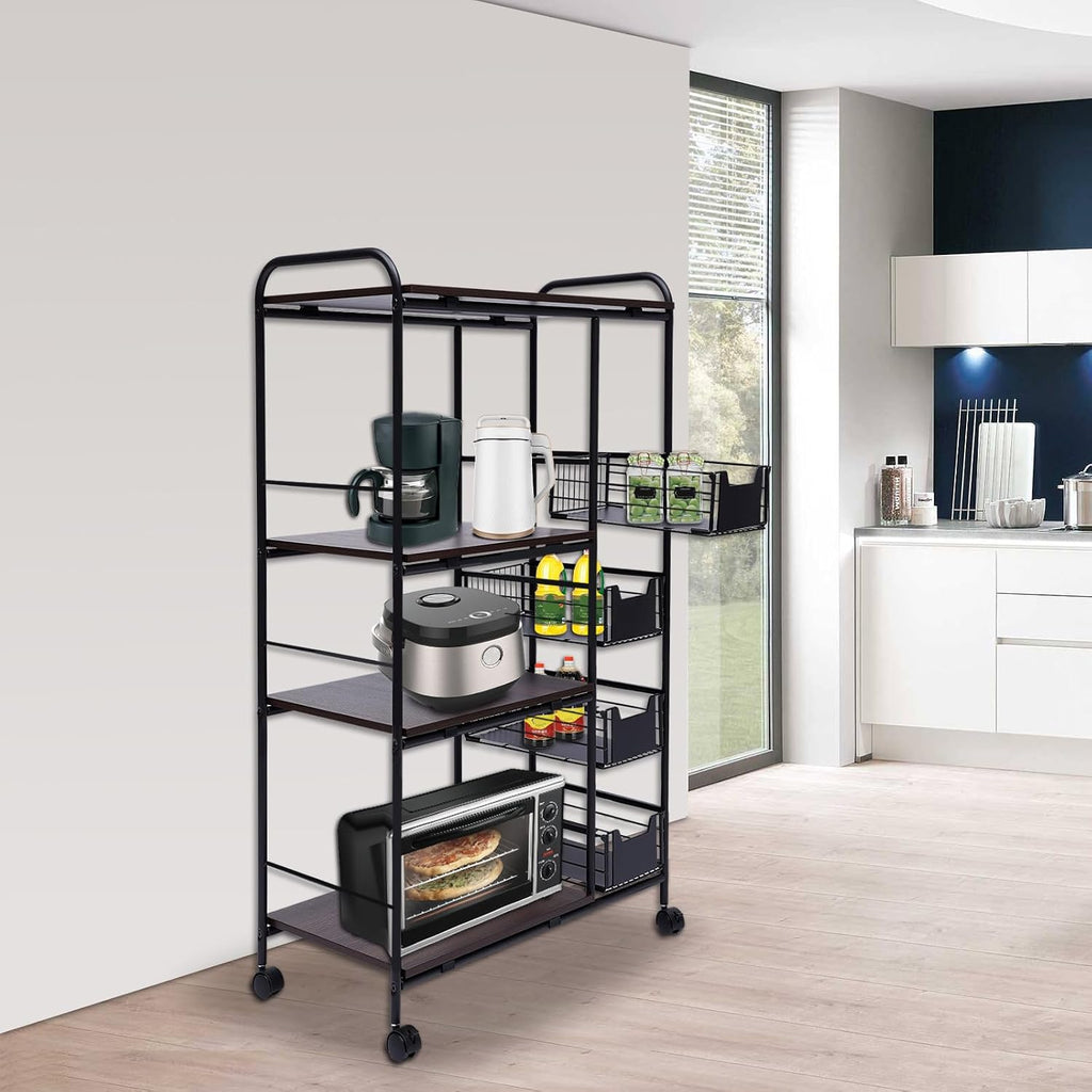 5-Tier Kitchen Standing Baker's Rack with Power Outlet, Kitchen Storage Rack with Wire Basket