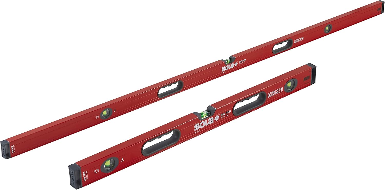 SOLA LSB7832M Big Red Aluminum Box Beam Level Magnetic Jamb Set with 3 60% Magnified Vials, 32 & 78-Inch
