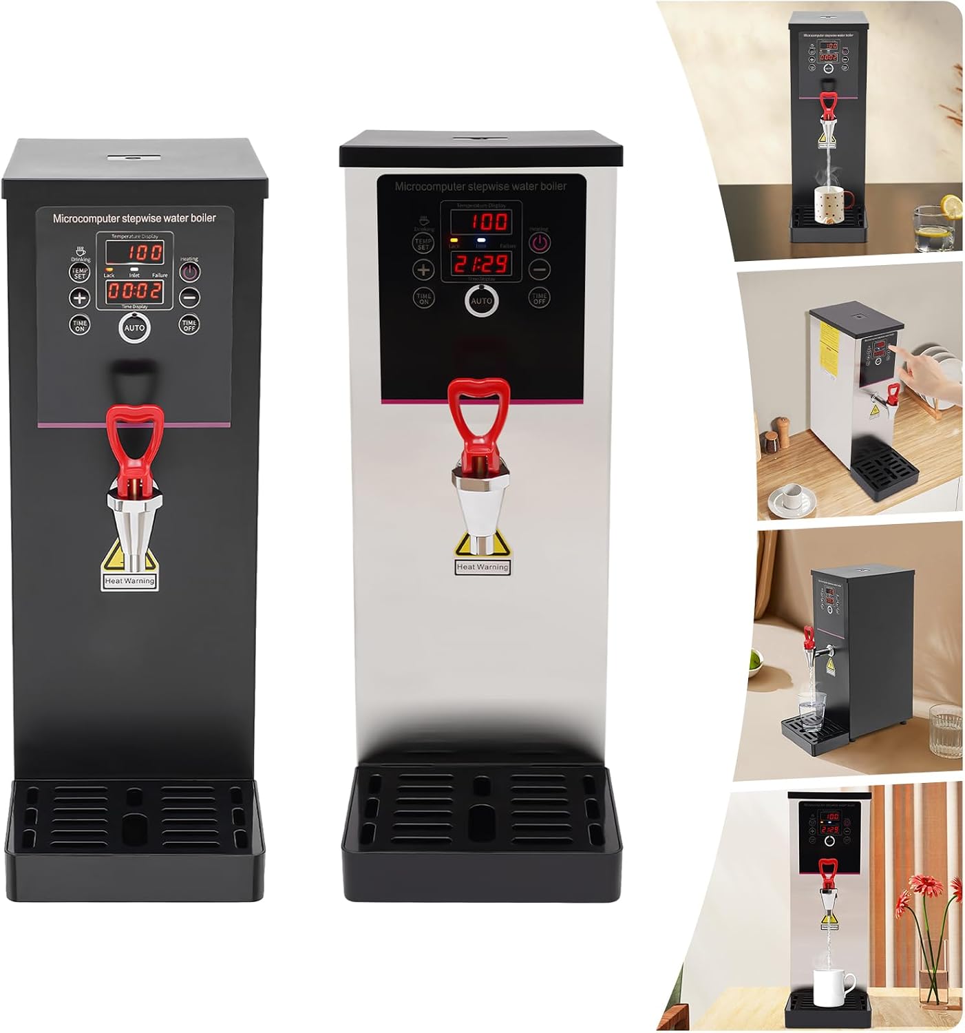 2.64/3.96/5.28gal Electric Water Boiler with Display Screen, Commercial Hot Water Dispenser with Drip Tray, Timable Boiling Water Machine for Kitchen, Restaurant, Hotel, Home (Silver, 2.64gal)