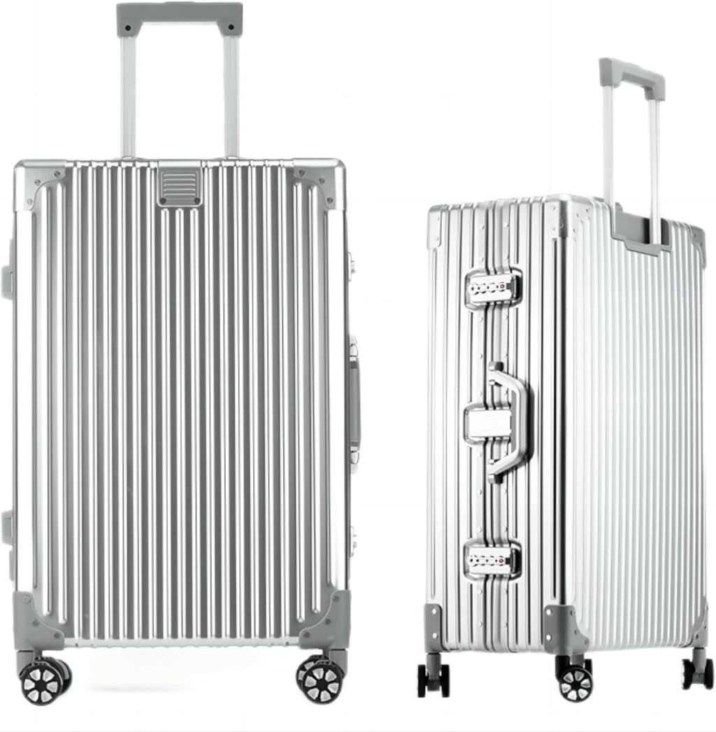 HotWay Carry On Luggage with Spinner Wheels, Aluminum Hard Shell Zipperless Suitcase with TSA Lock, 22x14x9 Airline Approved Luggage for Business Travel (Aluminum Silver, 20 Inch)