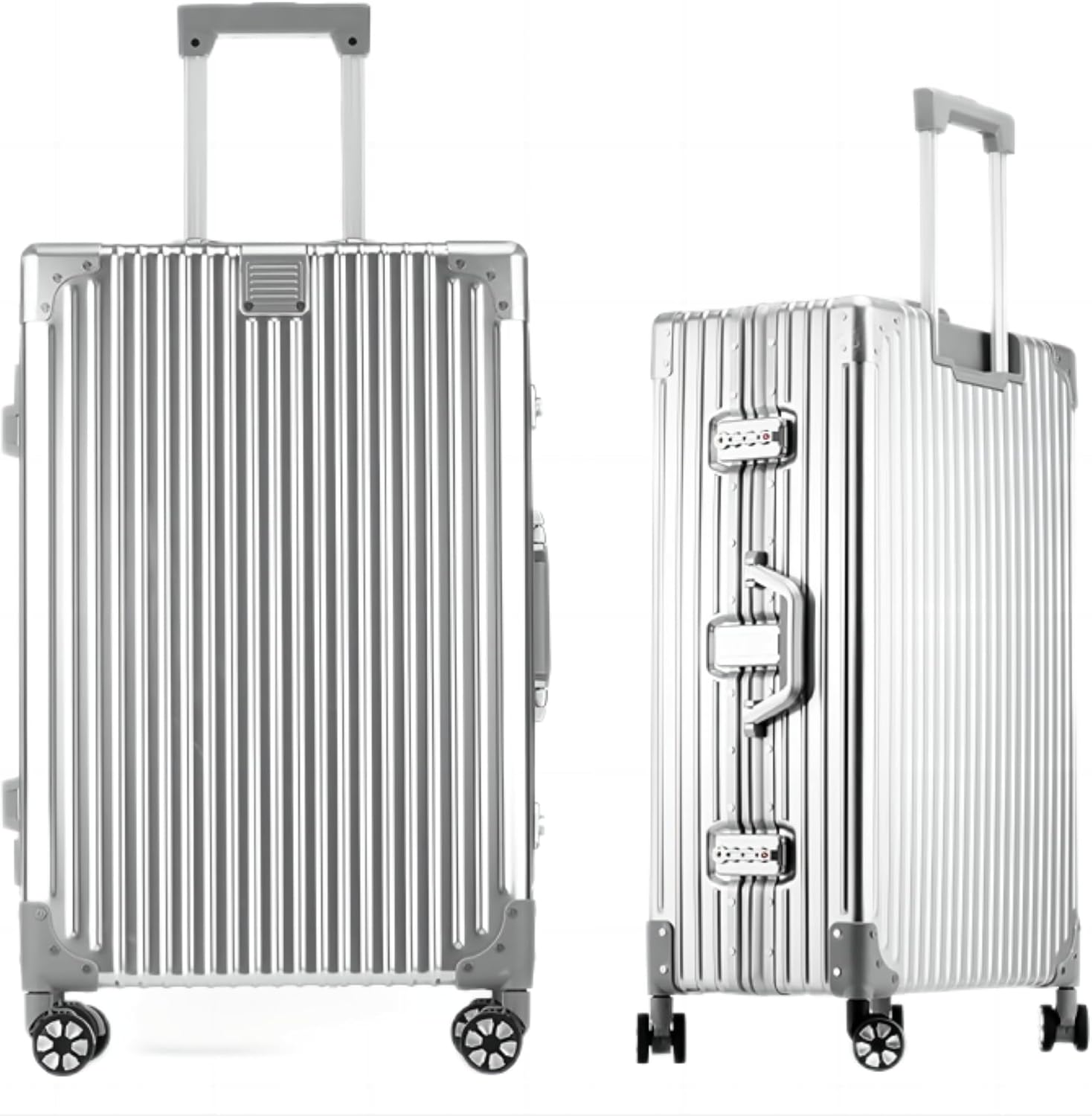 HotWay Carry On Luggage with Spinner Wheels, Aluminum Hard Shell Zipperless Suitcase with TSA Lock, 22x14x9 Airline Approved Luggage for Business Travel (Aluminum Silver, 20 Inch)