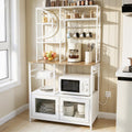 Uieke Bakers Rack with Power Outlet and Storage, Kitchen Bakers Rack with Cabinet & 10 Hooks, Coffee Bar Cabinet, Microwave Stand, 5 Tiers Kitchen Storage Rack for Dining Room & Small Spaces, White