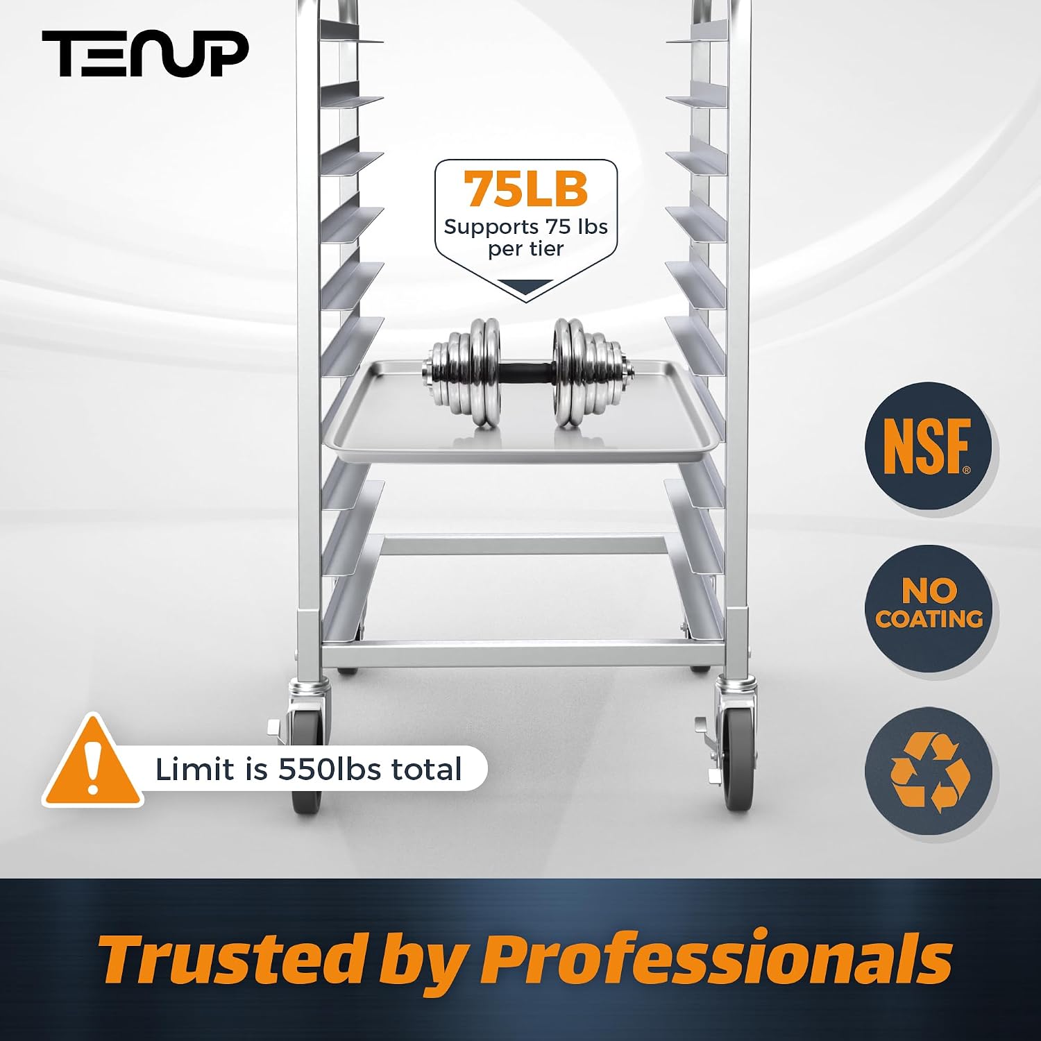 TenUp 10-Tier NSF Aluminum Sheet Pan Rack, Commercial Bakery Cooling & Storage Cart with Wheels, Heavy-Duty Bun Rack – 26' L x 20' W x 38' H