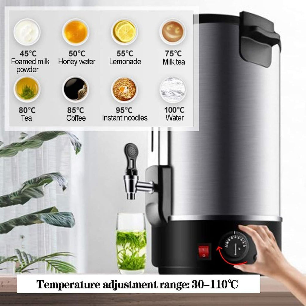 12L Commercial Hot Water Urn Dispenser For Office, Coffee Catering Pot Ideal For Party Chocolate Beverage, Double Wall Stainless Steel Insulation Bucket Milk Tea Shop
