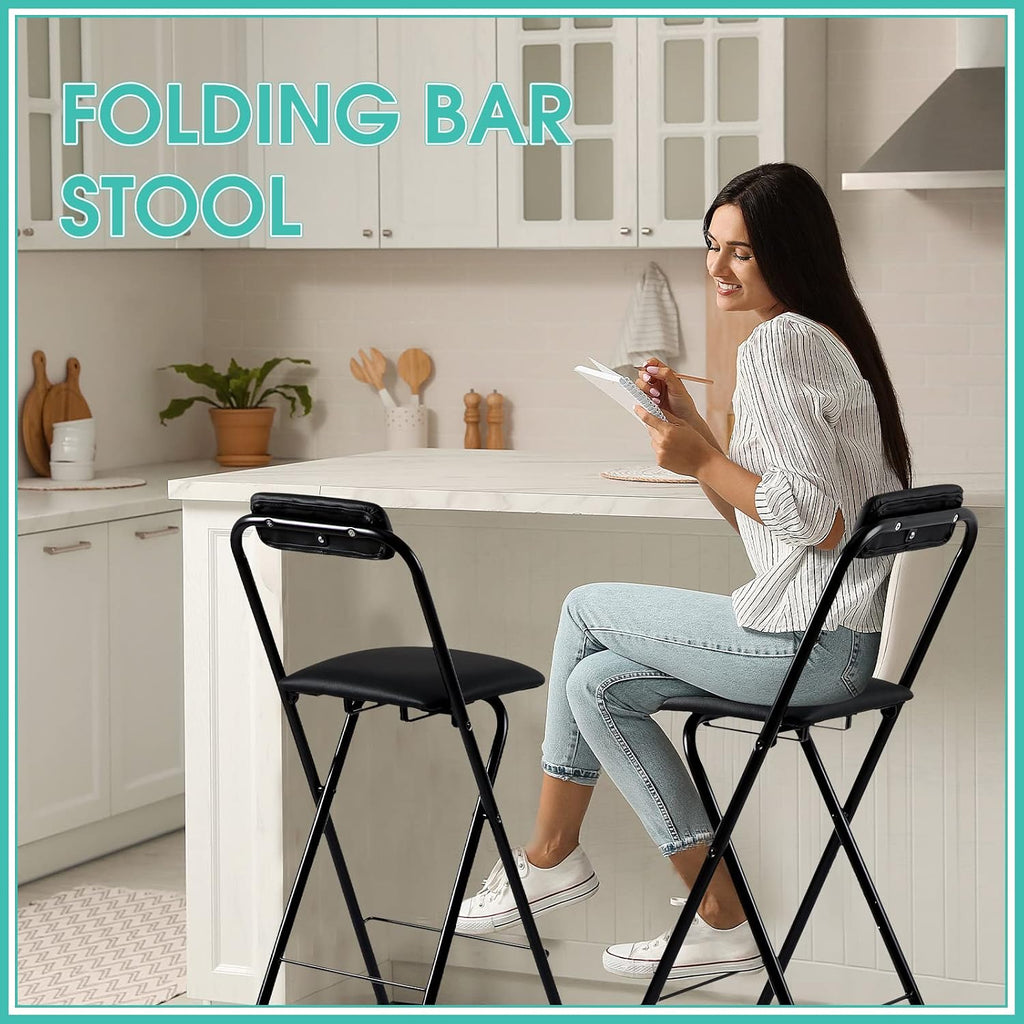 Geelin 4 Pcs 25.6 Inch Folding Chair Stool Chair Foldable Chair Portable Folding Chairs with Padded Seats Small Bar Office Guitar Desk Counter Fold up Sitting Stool Chair for Adults Kids