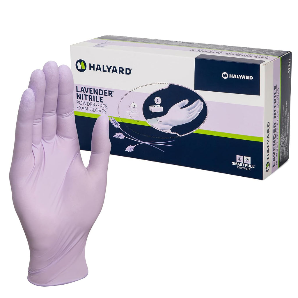 HALYARD Lavender Nitrile Exam Gloves, Disposable, Household Cleaning Supplies for First Aid, Beauty, Baby Care, Pet Care, 3.1 mil, Medium, 52818 (Case of 2500)