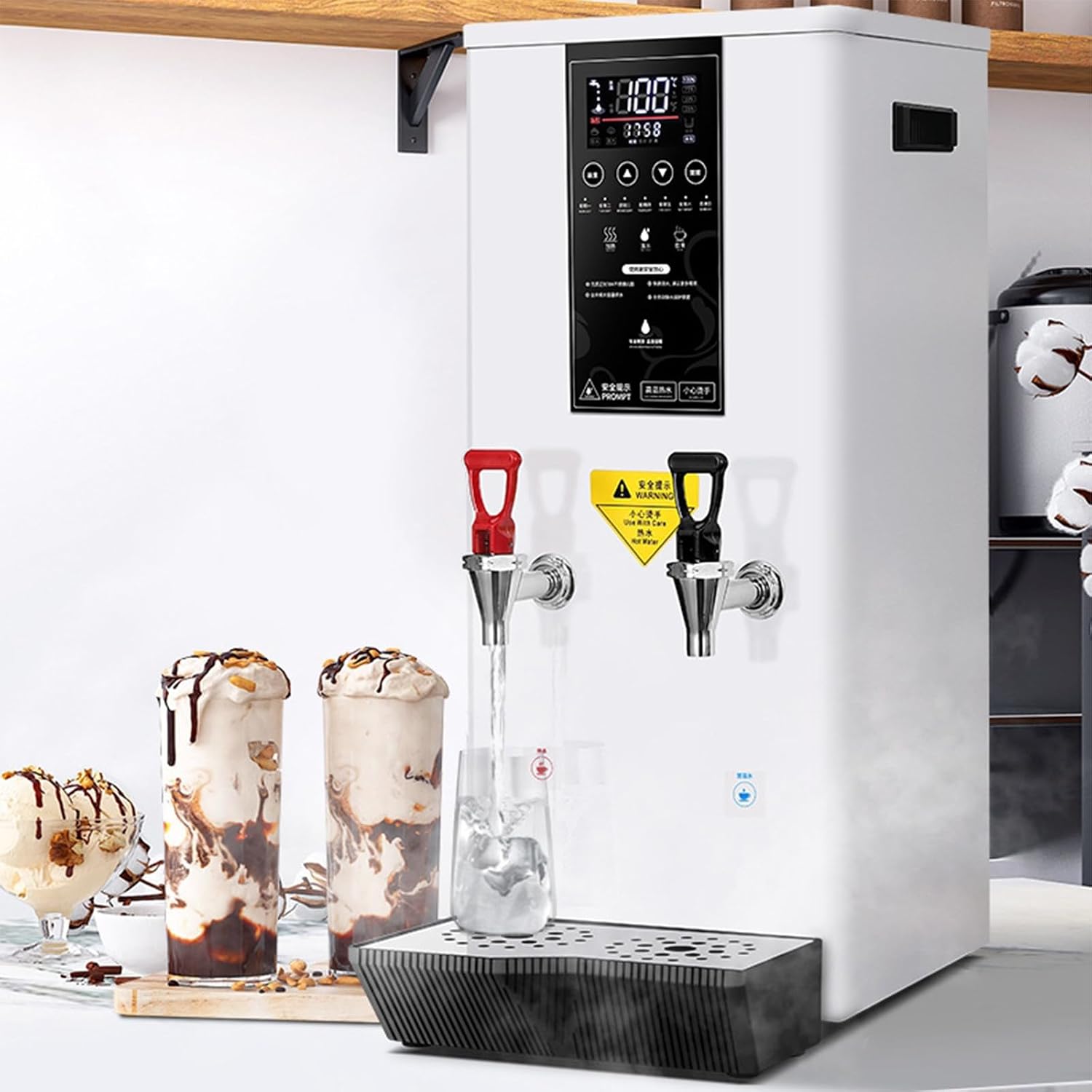 3000W Hot Water Dispenser Built-in Water Purifier, Step-Heating Water Boilers for Tea Making & Hot Drinks, LCD Touch Screen, Dual Faucet,White-hot hot