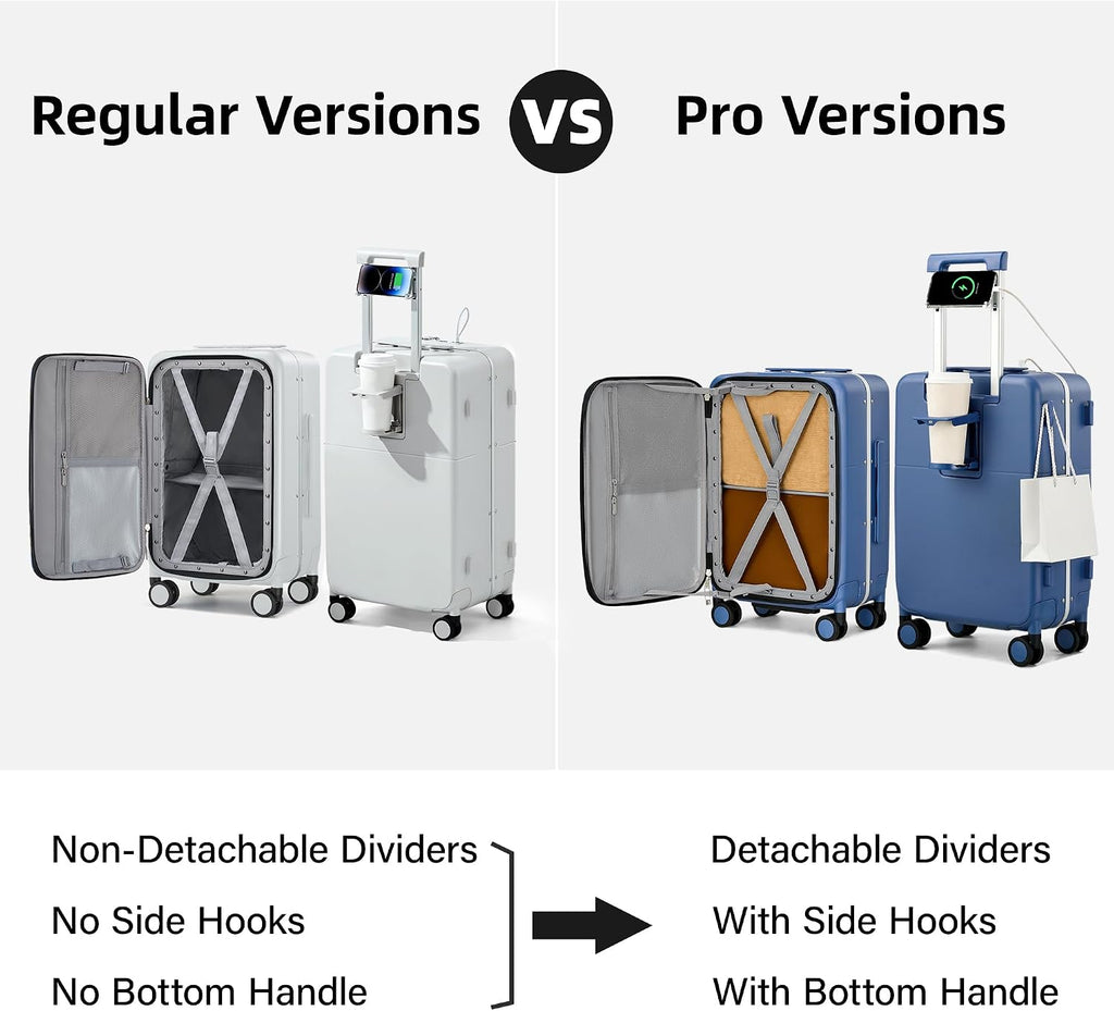 Hanke 24 Inch Checked Luggage with Cup Holder and USB Ports,Top Opening Hard Shell Suitcase with Wheels,Aluminum Frame Trunk Luggage with Foldable Dividers & TSA Lock for Travel, Gray