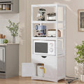 VECELO 3-Tier Microwave Stand with Power Outlet & USB Ports, 15.5' Deep Kitchen Pantry Cabinet, Fits 1.0 Cu.Ft Microwave, Farmhouse Coffee Bar Storage for Kitchen, Bright White