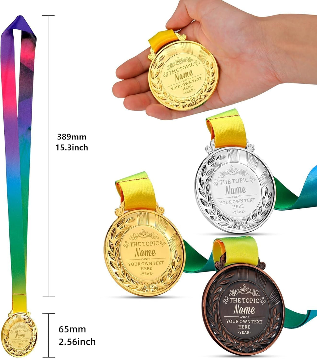 Custom Gold Medals for Awards Bulk- Personalized Pieces Design Your Own Award Medals with Text Logo Image, 1st 2nd 3rd Place Medals for School Programs Sports Family Events Office Award Ceremony