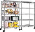 PrimeZone 2 Pack Steel Storage Wire Shelving 5 Tier Metal Shelves with Wheels,Adjustable Kitchen Utility Shelving Unit,Pantry Rack Rolling Metal Shelf Laundry,Chrome 24' Wx18 Dx75 H