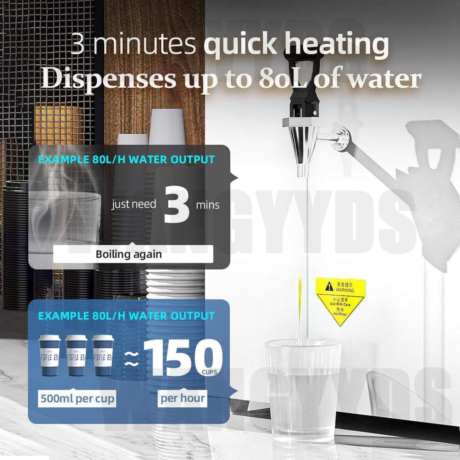 Hot Water Dispensers Commercial Water Boiler Electric Warmer Hot Water Machine Stainless Steel 50L(13gal)/Hour 60L(16gal)/Hour 80L(21gal)/Hour Step-Heating Temperature Control,White-60L
