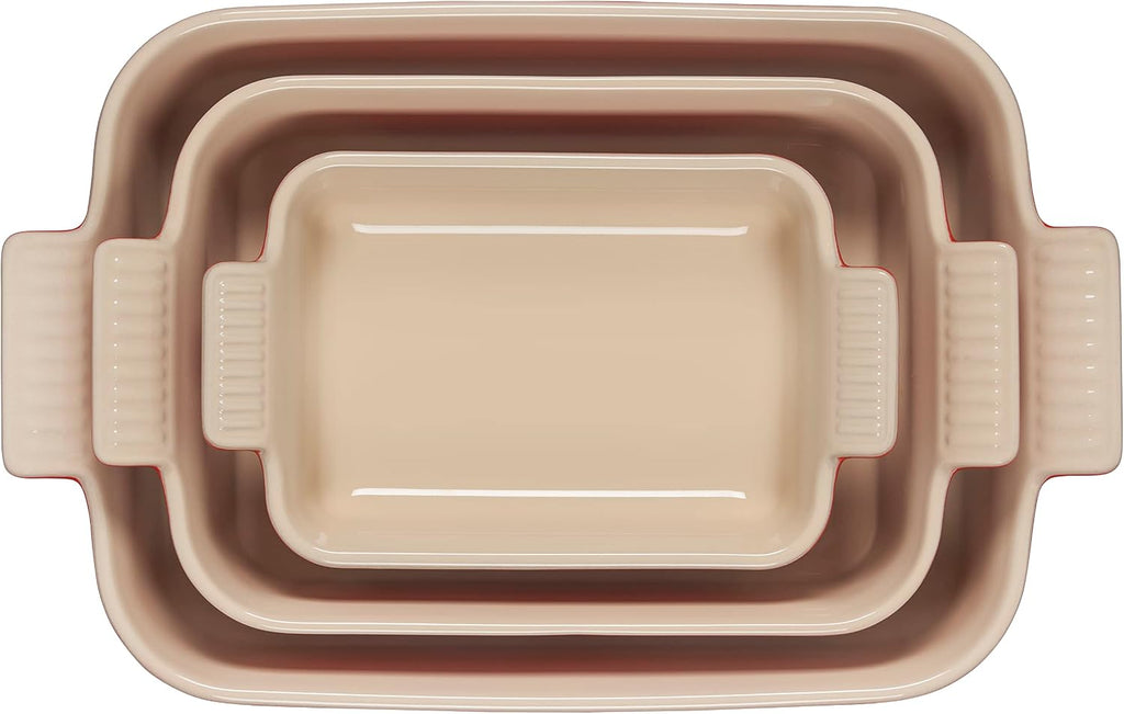 Le Creuset Stoneware Heritage 3-Piece Rectangular Baking Dish Set, Cerise
