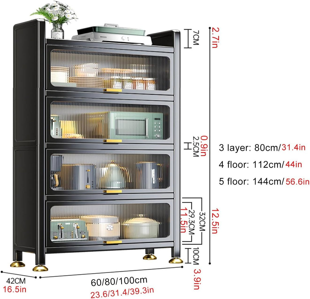 ,Freestanding Baker's Rack with Flip Door,Microwave Stand,Modern Sideboard,for, Living Room, Office,Metal Storage Rack,Black-80x42x144cm