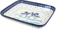 Blue Rose Polish Pottery - Blue Frosty Friend Medium Rectangular Baker - 12' x 9.75' - Ceramic Baking Dish, Festive Design,Perfect Christmas Gift