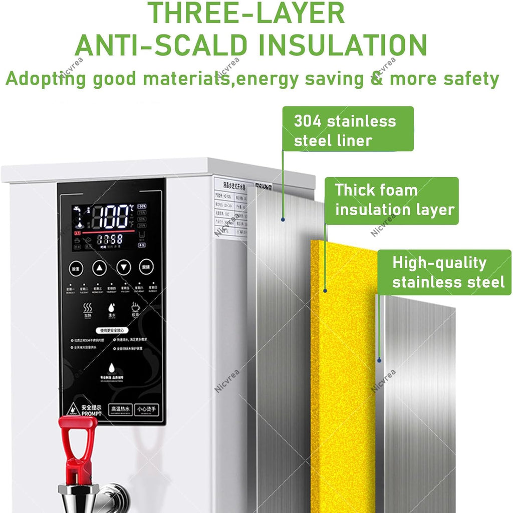25L Commercial Instant Hot Water Boiler with Automatic Dispenser | 1000W Fast Heating, Energy-Saving, for Catering, Restaurants, Offices Silver