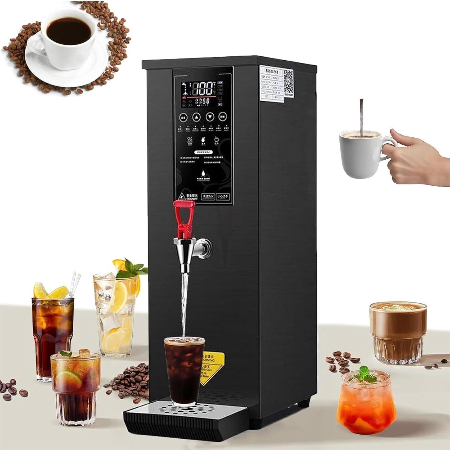 Hot Water Dispenser 25L, Commercial Water Boiler 3000W, Electric Water Boiler with LCD Touch Screen & Drip Tray, for Restaurant Office,Black