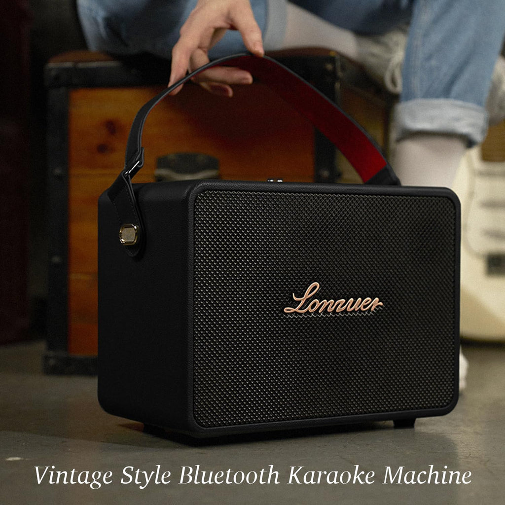 18000mAh Rechargeable 120W Loud Bass Retro Portable Karaoke Machine Bluetooth Speaker with 2 Wireless Microphones AUX Guitar Input for Adults (Black)