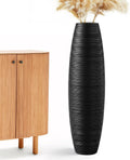 Large Floor Vase 35.4' Matte Black, Resin Wide-Body Vase with Horizontal Ribbed Texture for Dried Pampas Grass Branches, Modern Home Decor for Living Room Corner Entryway
