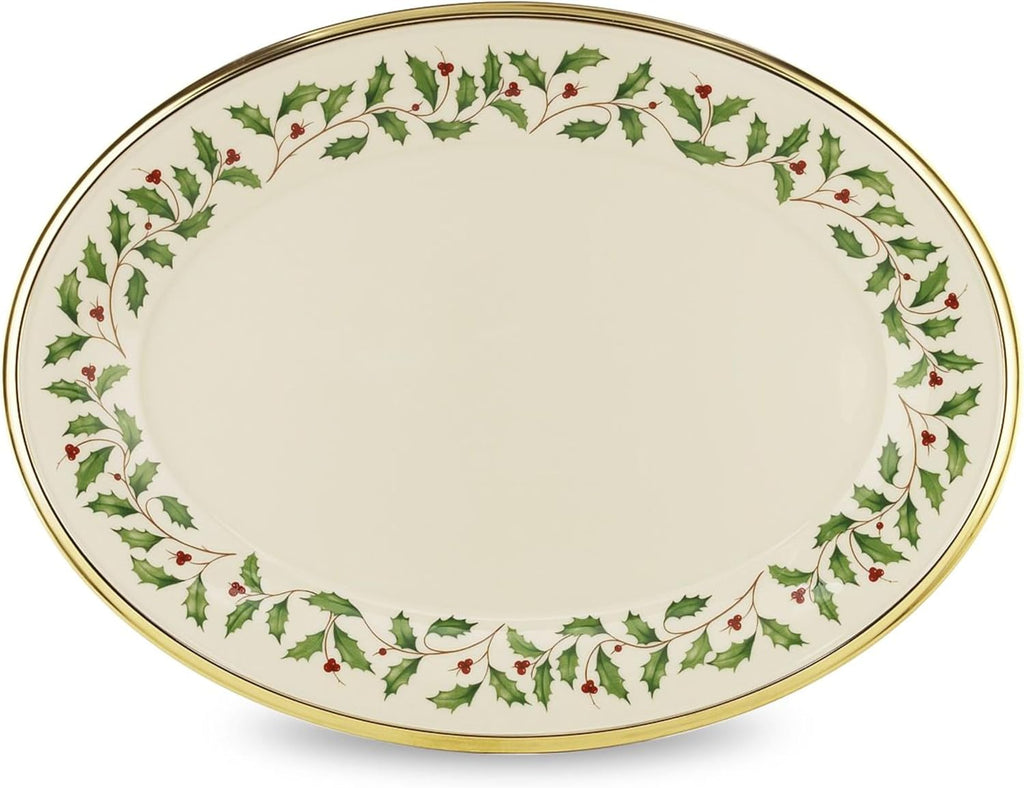 Lenox Serveware, Holiday Serving Platter, Oval Shape, 13-Inch, Ivory, Porcelain Material, Dishwasher Safe, Turkey Platter for Thanksgiving, Winter Hosting, Christmas Serving (Multicolor, 1 Piece)