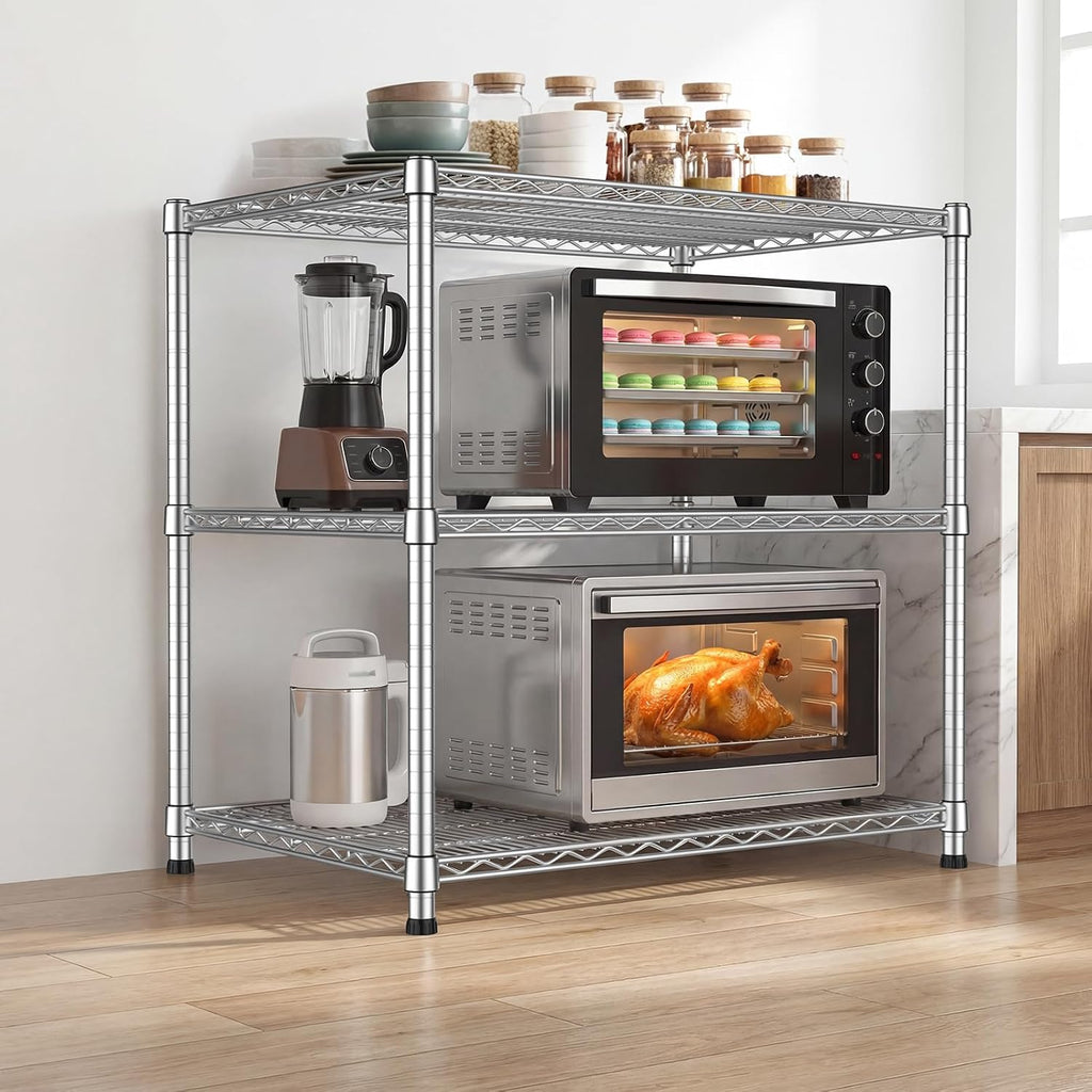 24'Depth Metal Wire Shelving Unit Metal Shelf Adjustable Storage Rack Kitchen Storage shelves 3 Tier Industrial Heavy Duty 1800LBS Sturdy Standing Steel Organizer for Home Garage Laundry 24Dx30'Wx29'H