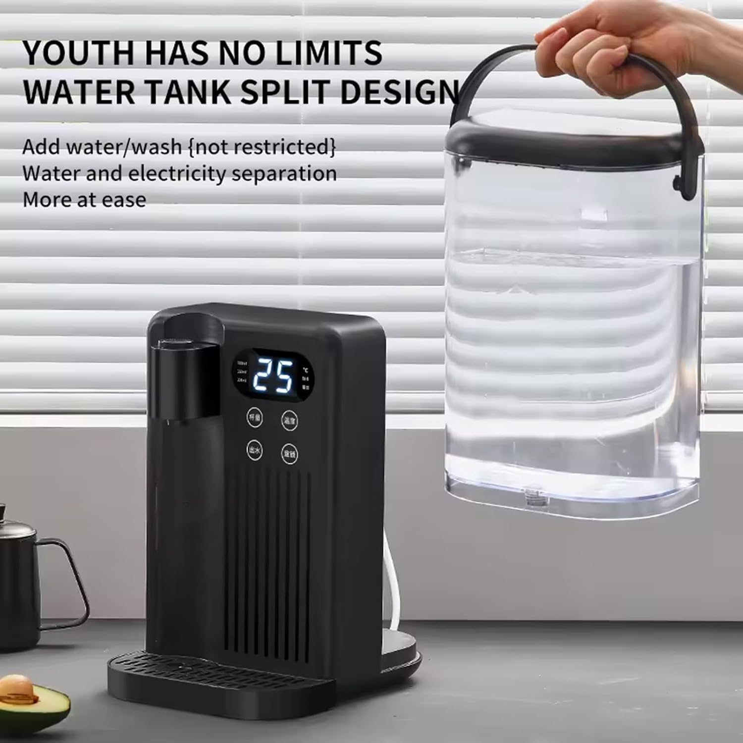Energy Efficient Boiling Kettle with 3L Water Tank, 2000W Electric Instant Hot Water Dispenser,12 Gear Water Temperature and 8 Gear Water Volume Control, Quick Heating in 3 Seconds,Black