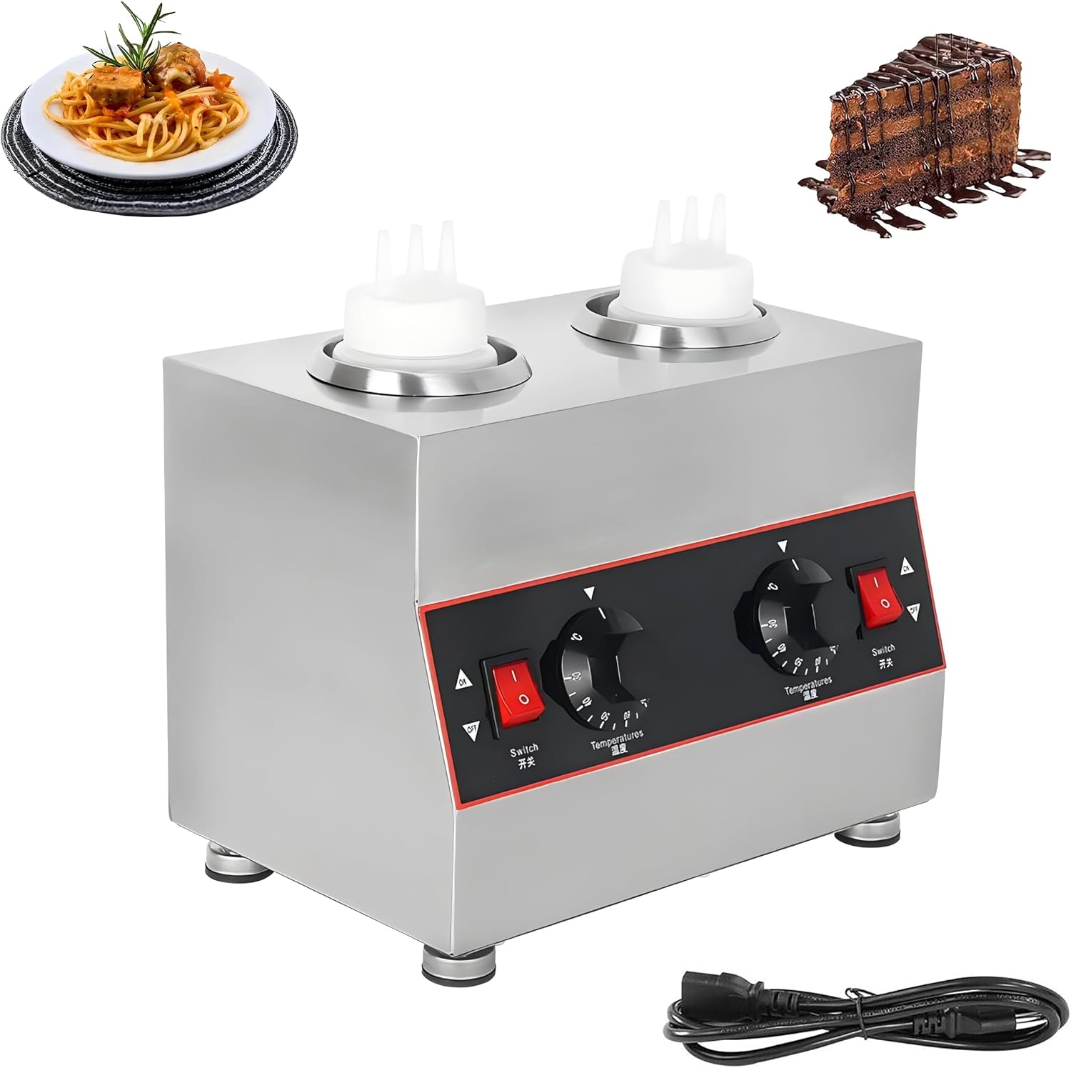 Commercial Electric Sauce Warmer, Hot Fudge Warmer, Electric Cheese Dispenser Warmer Bottle Warmer, 2 Pump Cheese Sauce Warmer Dispenser 110v/60Hz